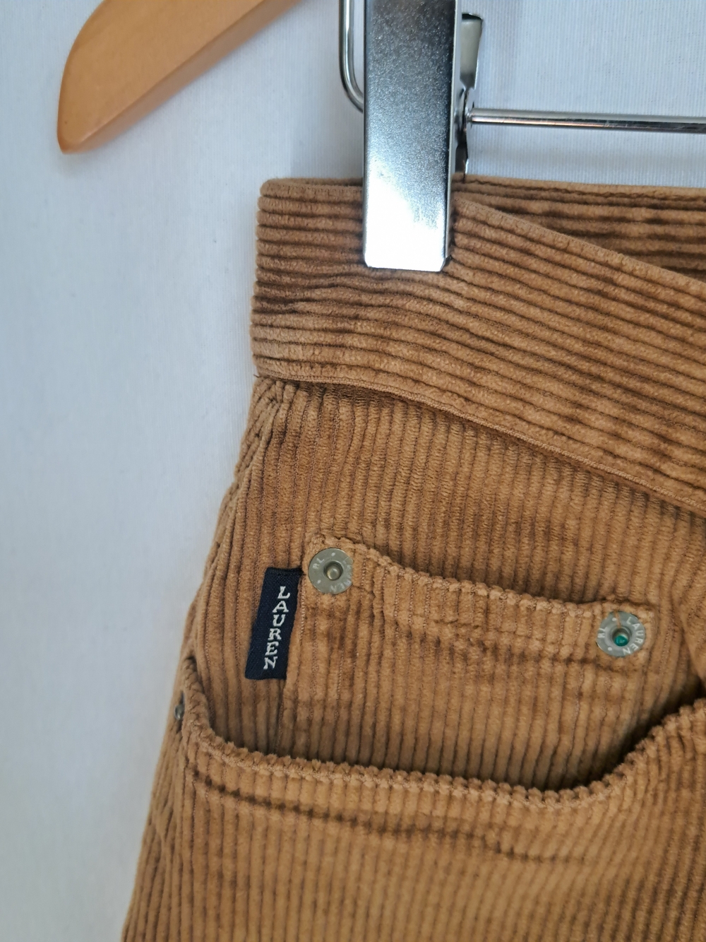 Lauren Ralph Lauren Corduroy Pants Tan Camel High Rise Stretch Tapered Size 4 - Picture 6 of 8